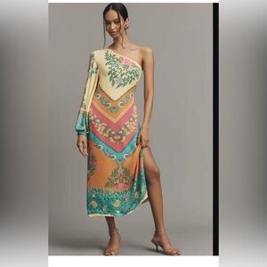 New Farm Rio x Anthropologie one-shoulder longsleeve printed midi dress small